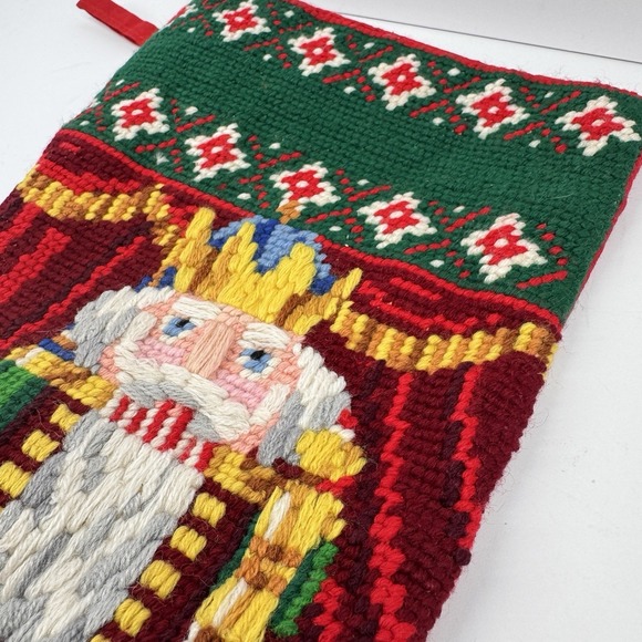 Handmade Needlepoint Nutcracker Christmas Stocking Red Green Holiday Decor - Picture 3 of 8